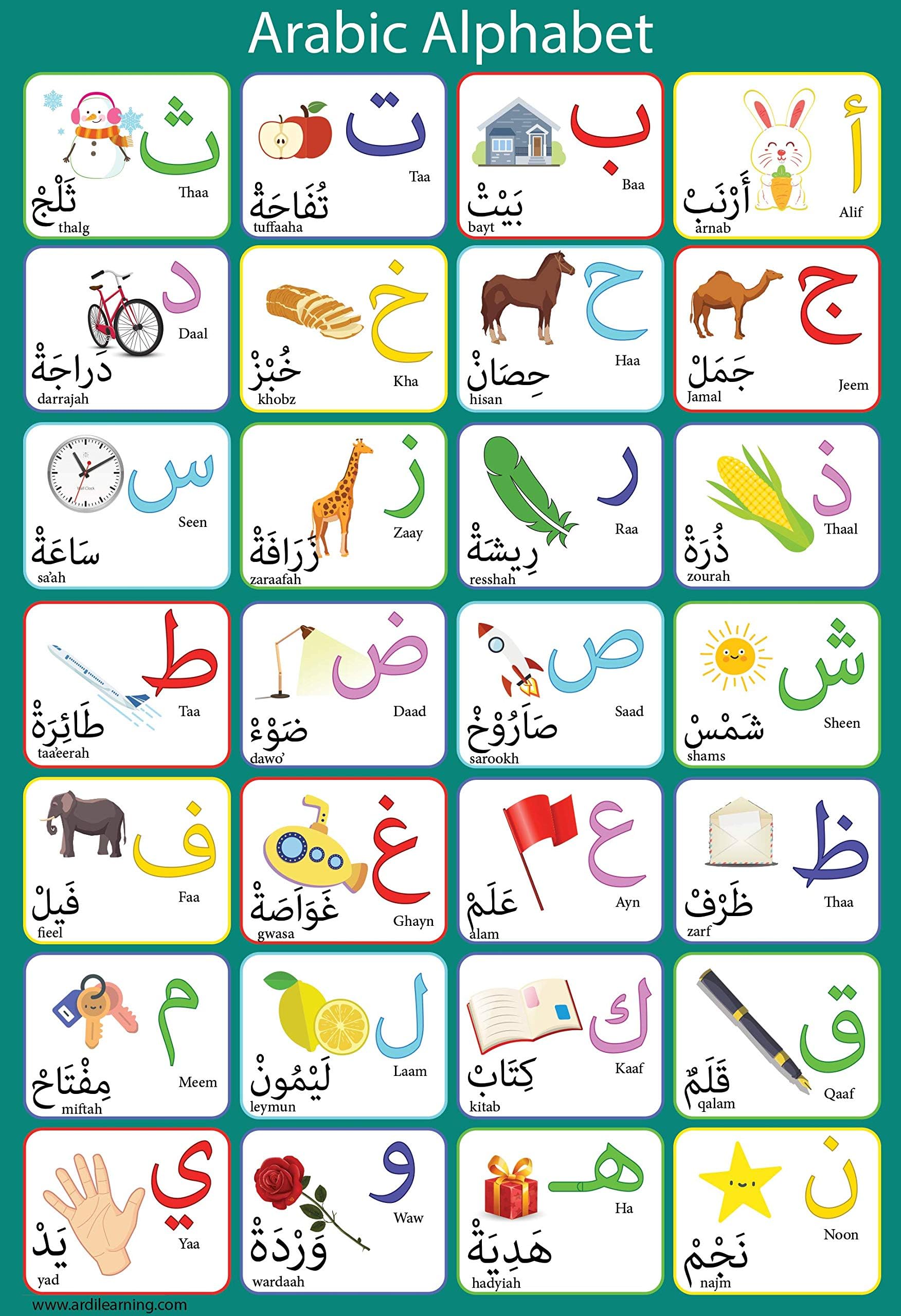Laminated Arabic Alphabet Poster Perfect for Toddlers Kids Preschool & Kindergarten Classrooms