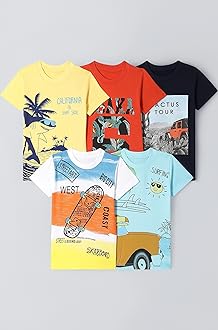 T2F Boy's Cotton Printed Regular Fit T-Shirt(Pack of 5)