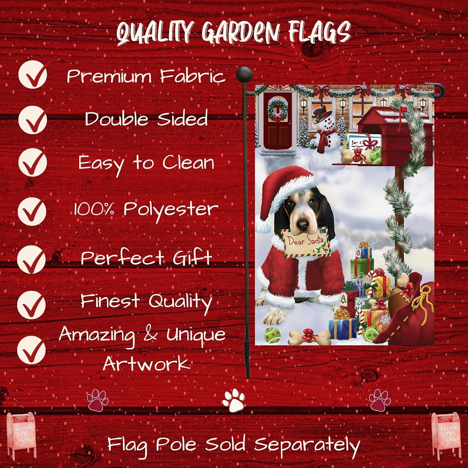 Doggie of the Day Bluetick Coonhound Dog Garden Flags -Dear Santa Mailbox Christmas - Double Sided - Yard Porch Lawn Spring Decorative Gift - Home Decor 12 1/2"w x 18"h - GFLAG51743