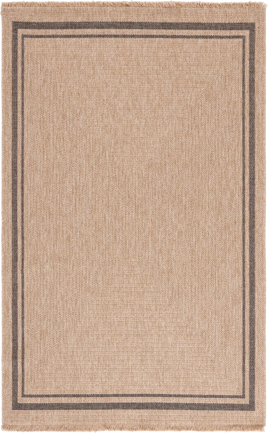 SAFAVIEH Washable Rug Outdoor Retreat Collection - 5'3" x 7'6", Natural & Black, Non-Shedding & Easy to Clean, Ideal for Patio, Backyard, Mudroom (RTE260B)