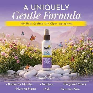 YAYA ORGANICS Baby Bug BAN - DEET-Free Natural Bug Spray Plant-Based Mosquito Repellent for Kids, Babies, Pregnant Moms, Nursing Moms - Lightweight Non-Greasy, Made in USA, 4 oz (Pack of 1)