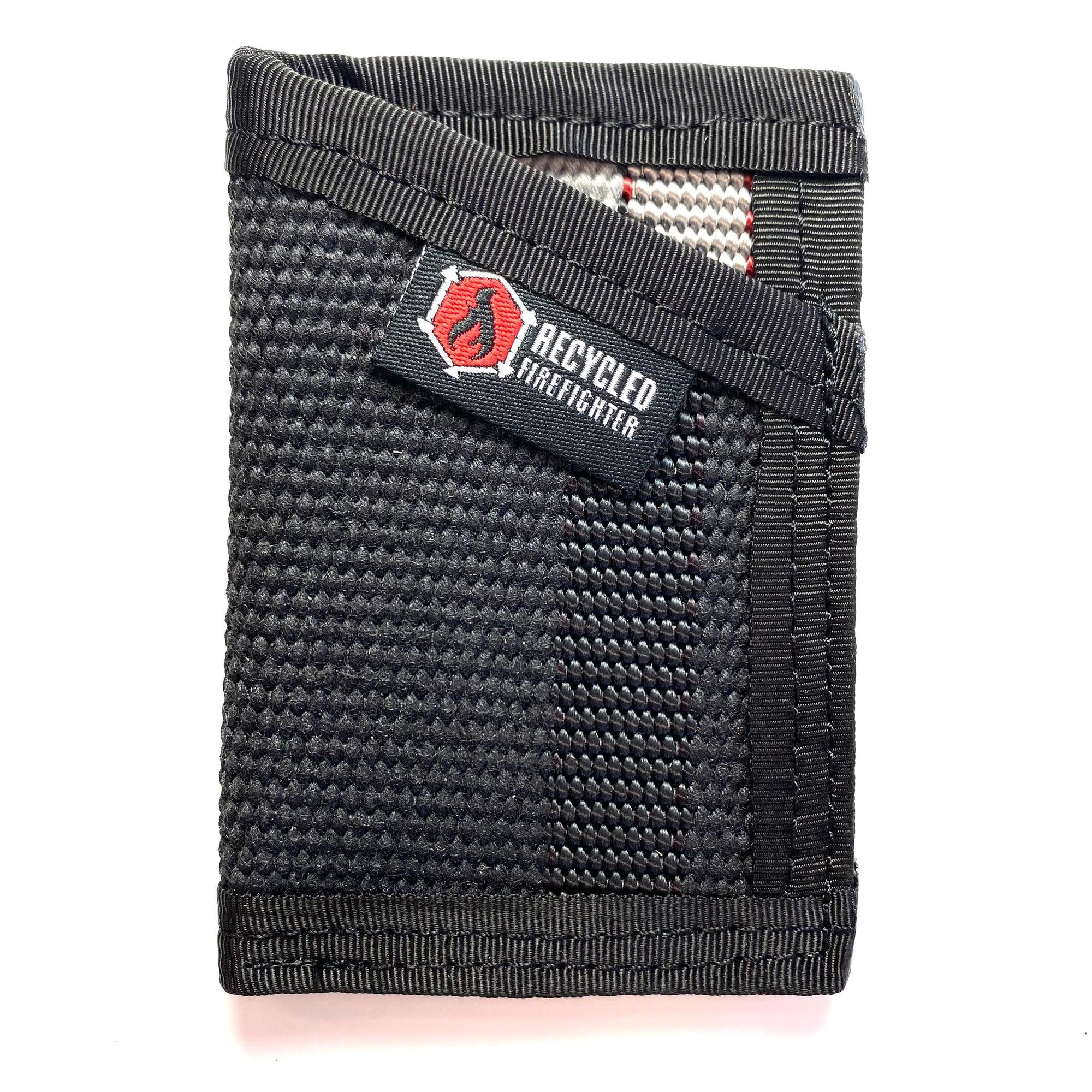 Recycled Firefighter Sergeant Slim Wallet for Men & Women – Minimalist Front Pocket Wallet w/Elastic Money Clip – Card Holder for 4-8 Cards – Travel Essentials Black/Black, Black/Black, One Size,