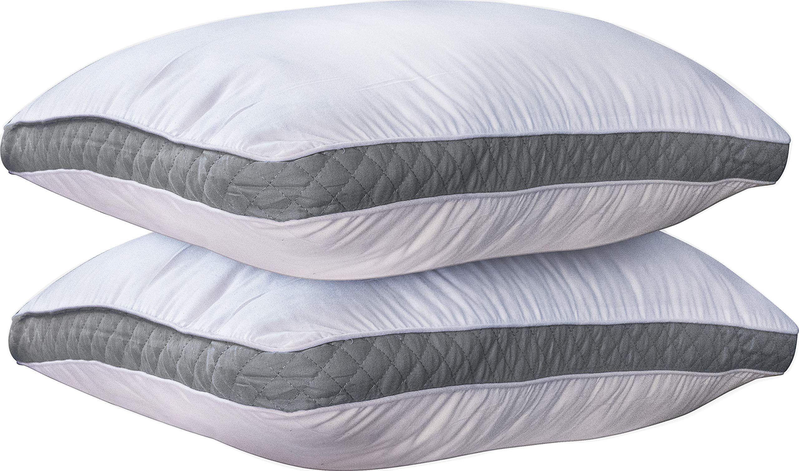 King Size Pillows Set of 2 - 950g+ Plush Premium Filling - Quilted King Gusseted Pillows for Back & Side Sleeper Pillow (Grey,18 x 36)