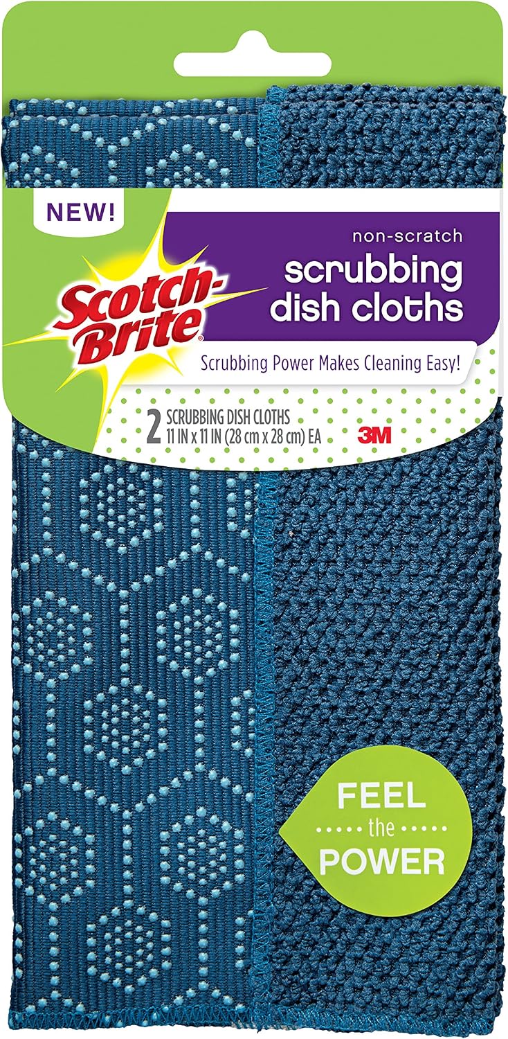 Scotch-Brite Non-Scratch Scrubbing Dish Cloths, Power Makes Cleaning Easy, Navy, 2 Count