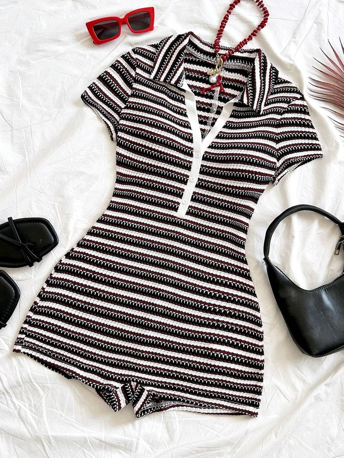 Rompers for Women Summer Beach Brunch Elegant, Striped Jumpsuit