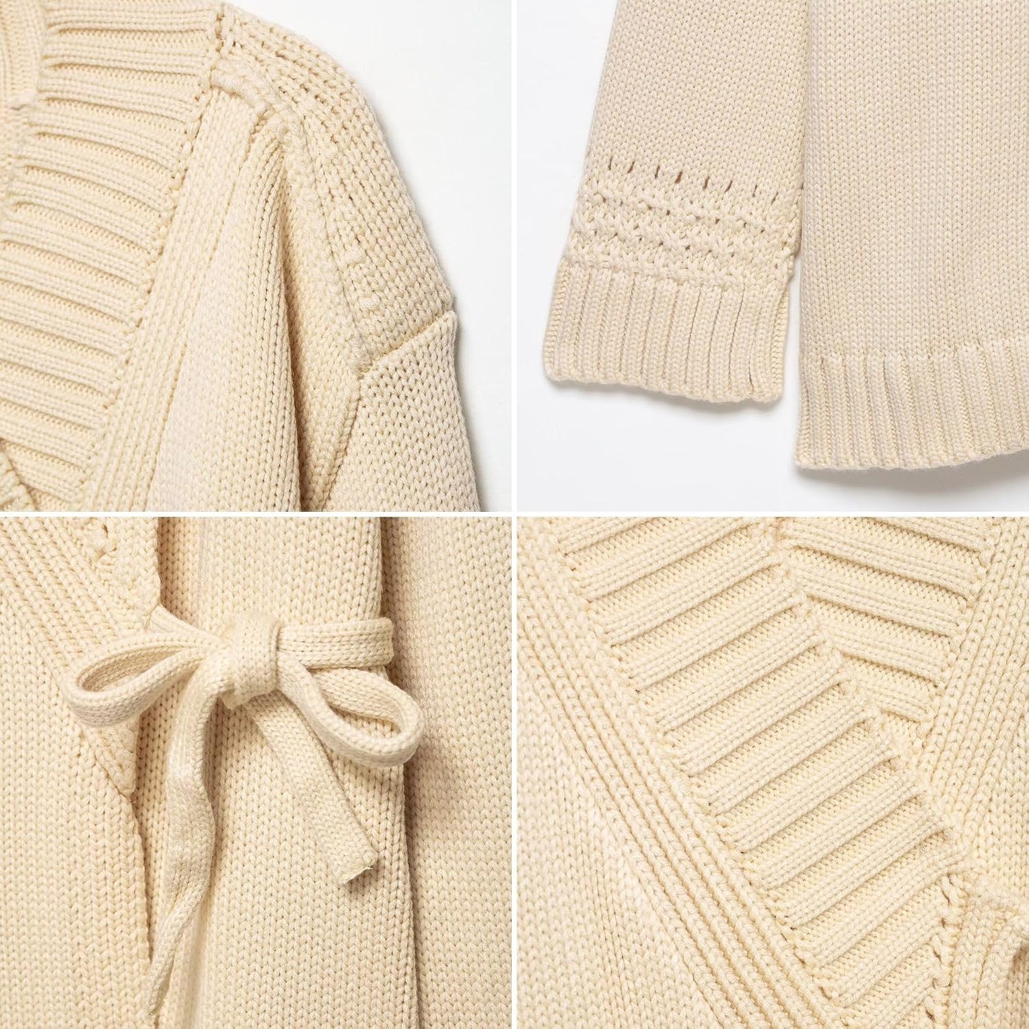 Chevara Women’s Kimono Cardigan Sweater Cozy Front Tie V Neck Long Sleeve Oversized Cable Knit Wrap Jacket Coat