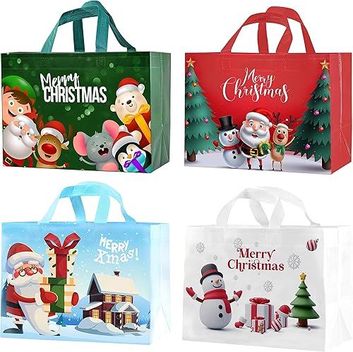 16 bolsas de Navidad multifuncionales no tejidas para envolver regalos y compras, suministros de fiesta de Navidad, 13'9.8' 6.6'