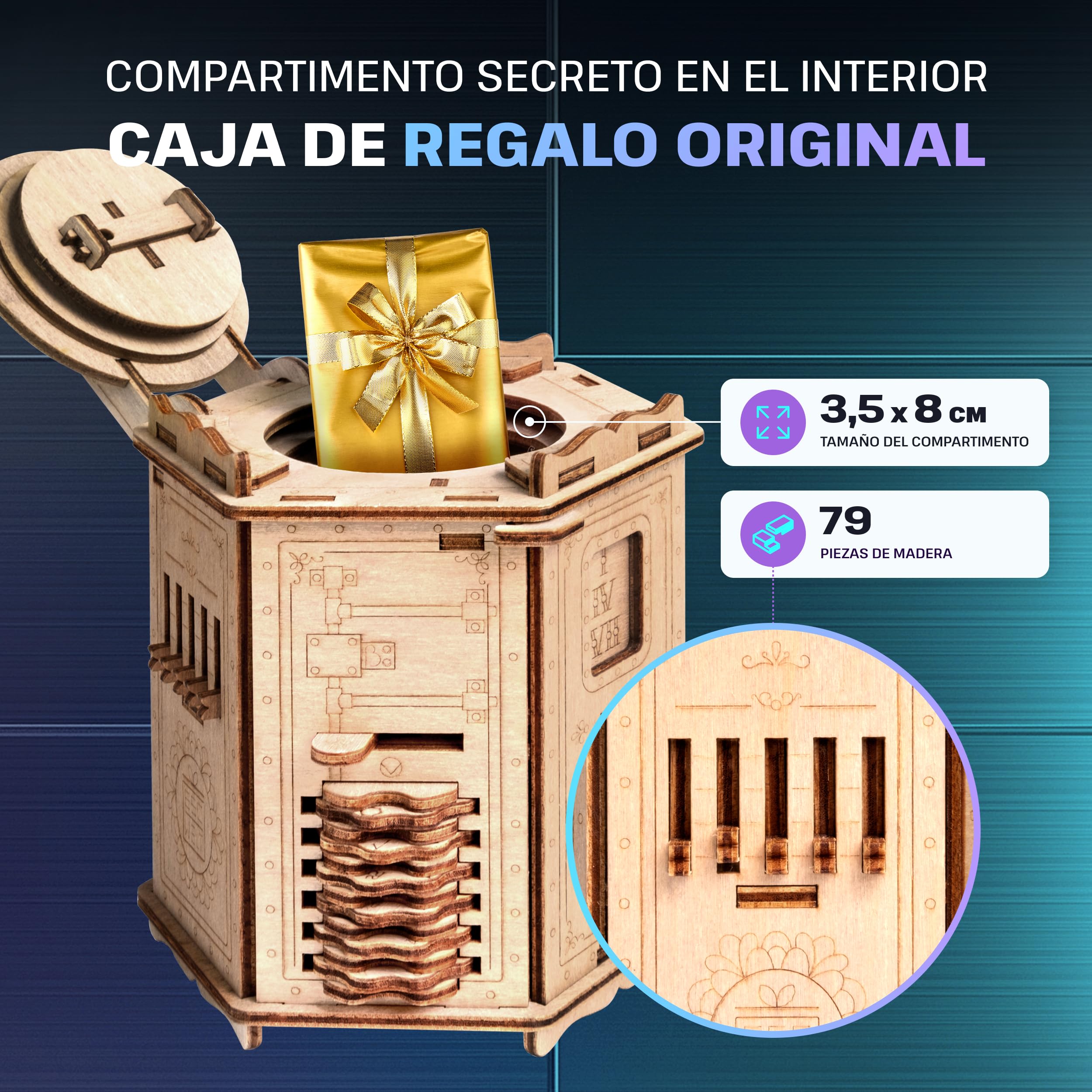 ESC Welt Fort Knox Pro - Сaja Rompecabezas de Madera con Compartimentos Ocultos para Adolescentes - Caja Secreta para Jugar en Familia - Caja Escape Room para Fanáticos de los Rompecabezas