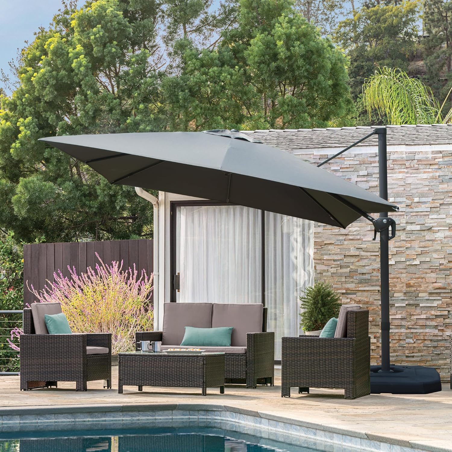 Domi Cantilever Patio Umbrella 9’x9’, Aluminum Windproof Outdoor Umbrella with 360°Rotation, Square Offset Sun Shade Umbrella for Outside Deck Backyard Garden Pool, Gray