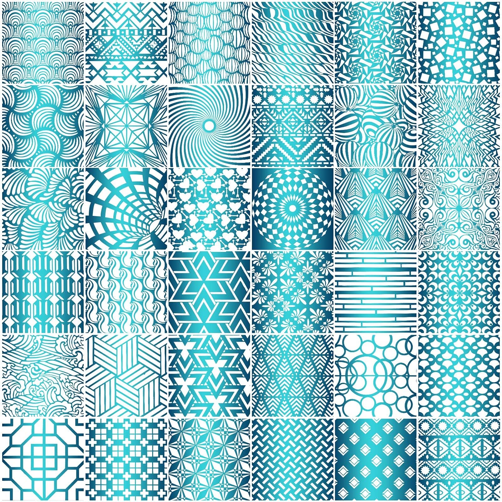 Tinlade 36 Pack Geometric Painting Stencils Set, Mandala Tile Pattern Templates for DIY Wall Art, Furniture Floor Decor Drawing Tools for Crafts Scrapbooking Painting Projects(5 x 5 Inches)