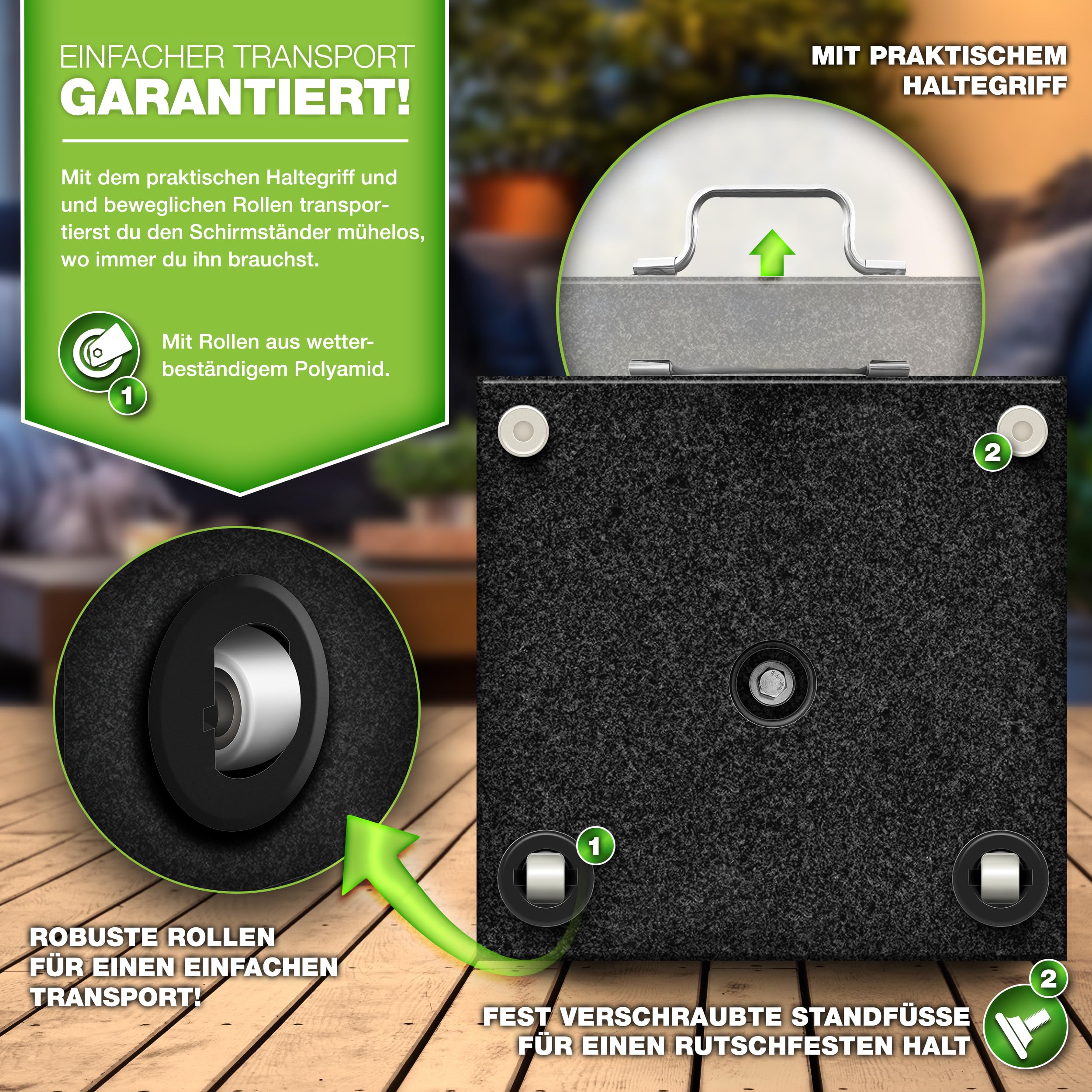 tillvex® granieten parasolstandaard met wielen
