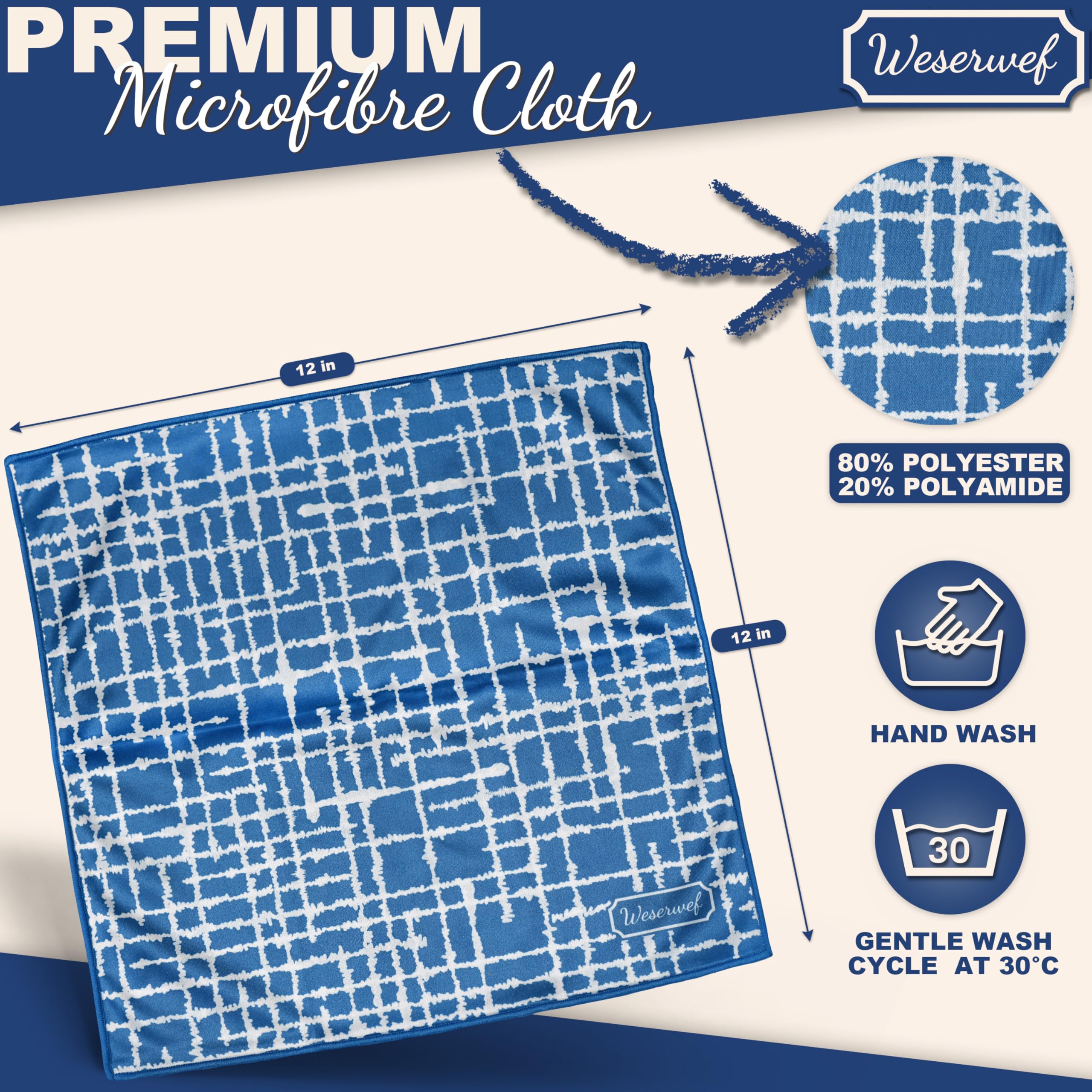 Weserwef® Paño de microfibra XXL de calidad óptica – 30 x 30 cm – para limpiar gafas, smartphone, tableta, cámara, paño de limpieza de gafas, paño de pantalla (azul)