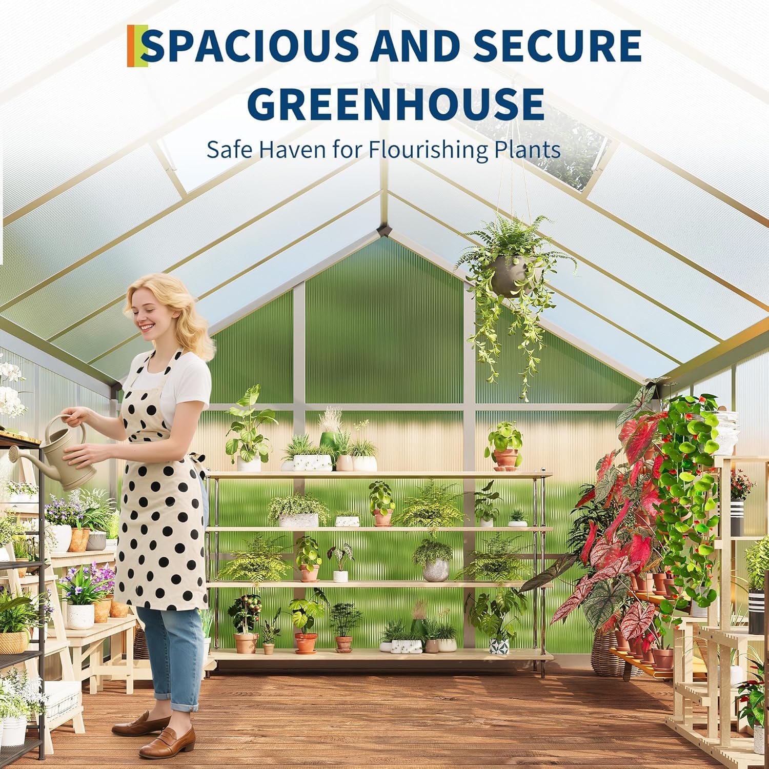 Greenhouse, 6x10 FT Greenhouse for Outdoors, Walk-in Green House with Ground Nails and Vent Windows, Sliding Lockable Door, Polycarbonate Greenhouses for Outside Garden Backyard, Quick Setup, Silver