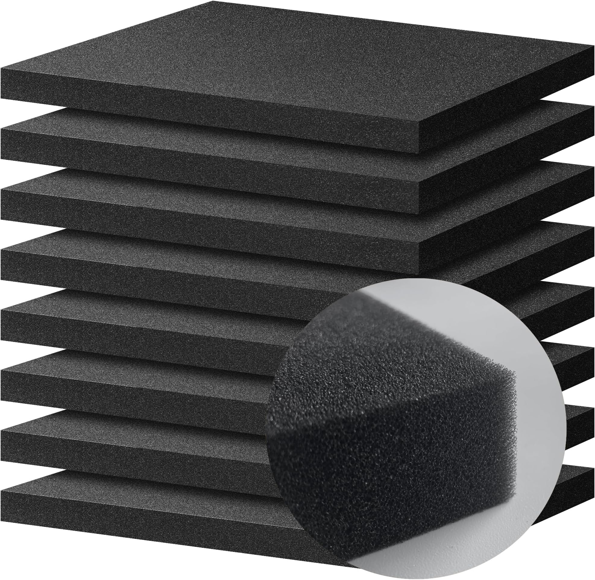 8-Pack Black Polyurethane Foam Sheets - 16 x 12 x 1 Inch, Cuttable, Tool Box Organizer Inserts