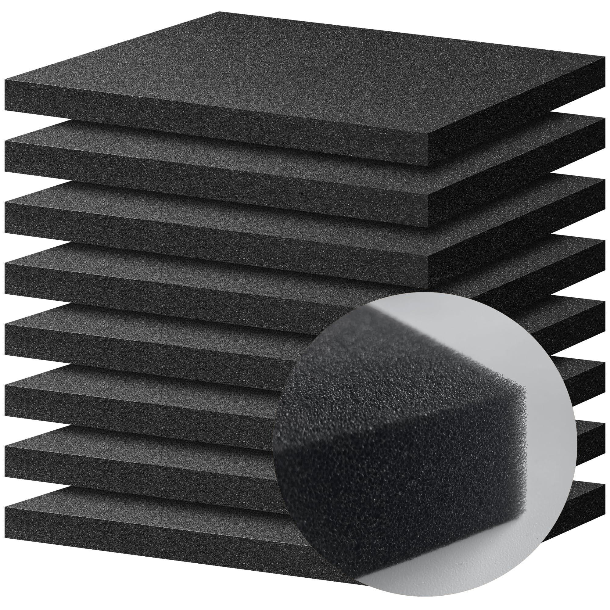8-Pack Black Polyurethane Foam Sheets - 16 x 12 x 1 Inch, Cuttable, Tool Box Organizer Inserts