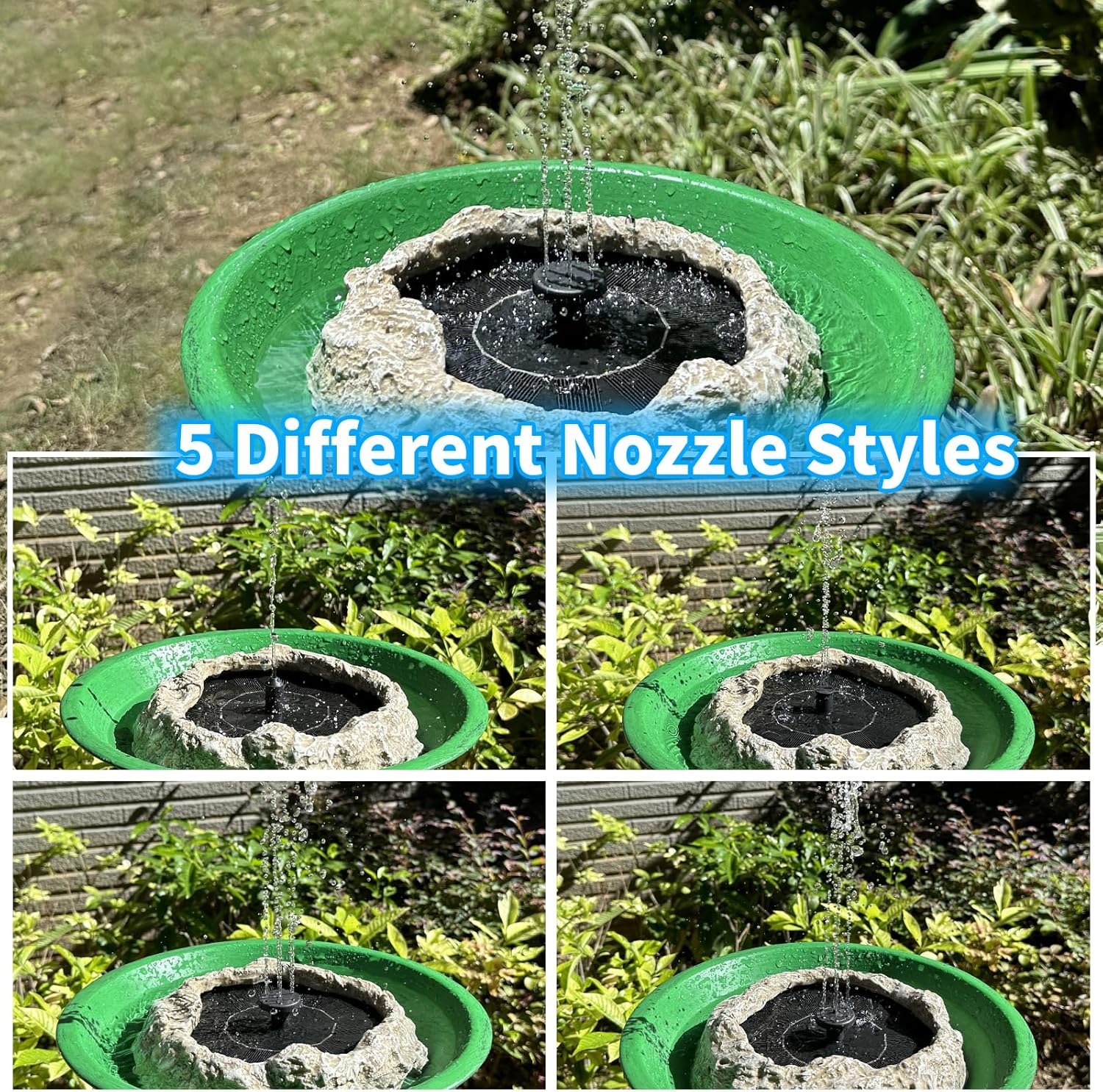 SAC SMARTEN ARTS Solar Fountain for Bird Bath with Solar Panel Resin Granite Rock Solar Water Fountain Pump for Bird Bath Outdoor Hummingbird Birdbath Fish Tank Pond with 5 Nozzles