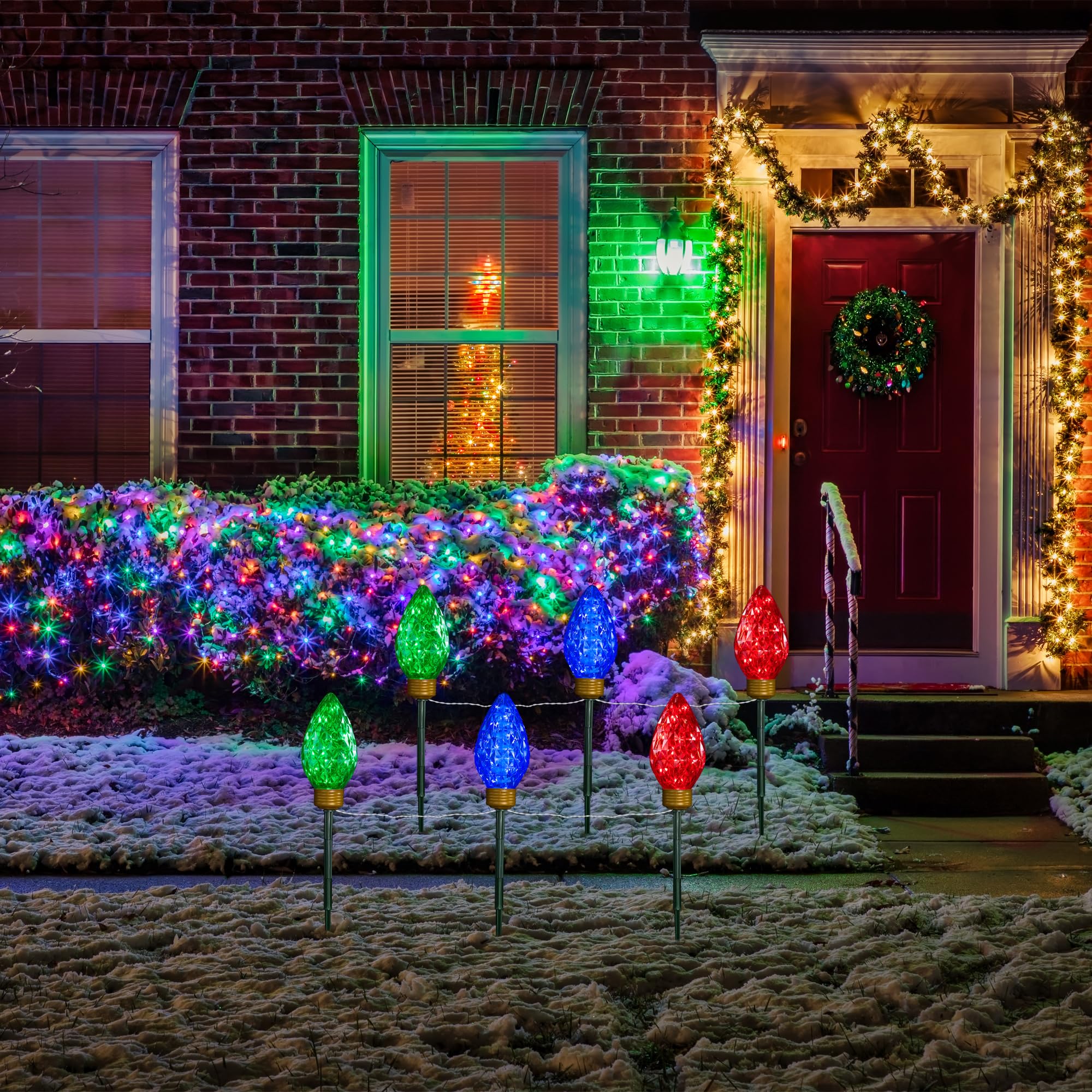 Northlight LED Lighted C9 Style Christmas Pathway Lawn Stakes - 3 ft - Multi - 3-Count