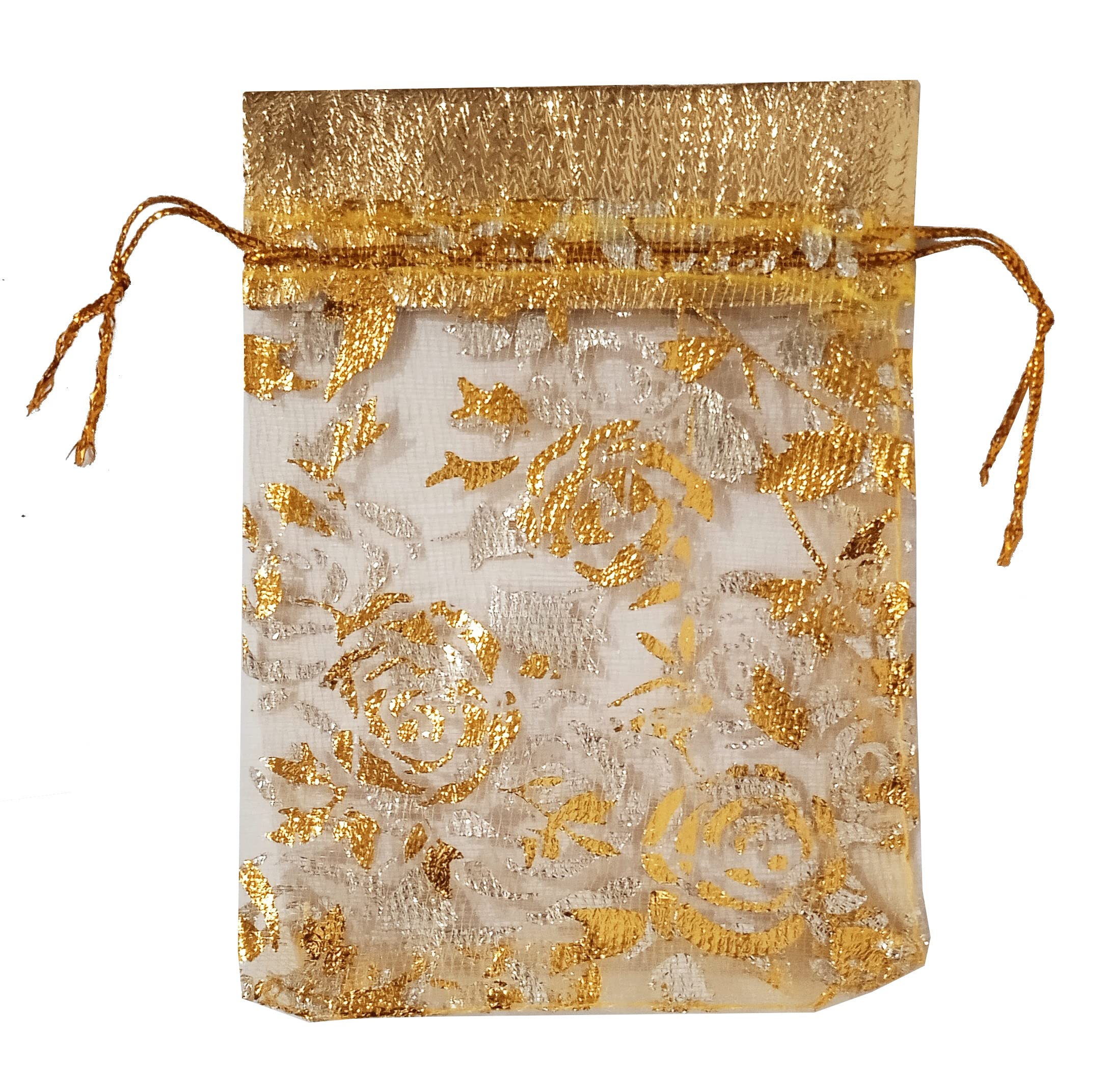 Purpledip Polyester Net Brocade Gift Pouch, Gold, 4 Inches: Pack of 10 Potli Gift Bags (12438) 1