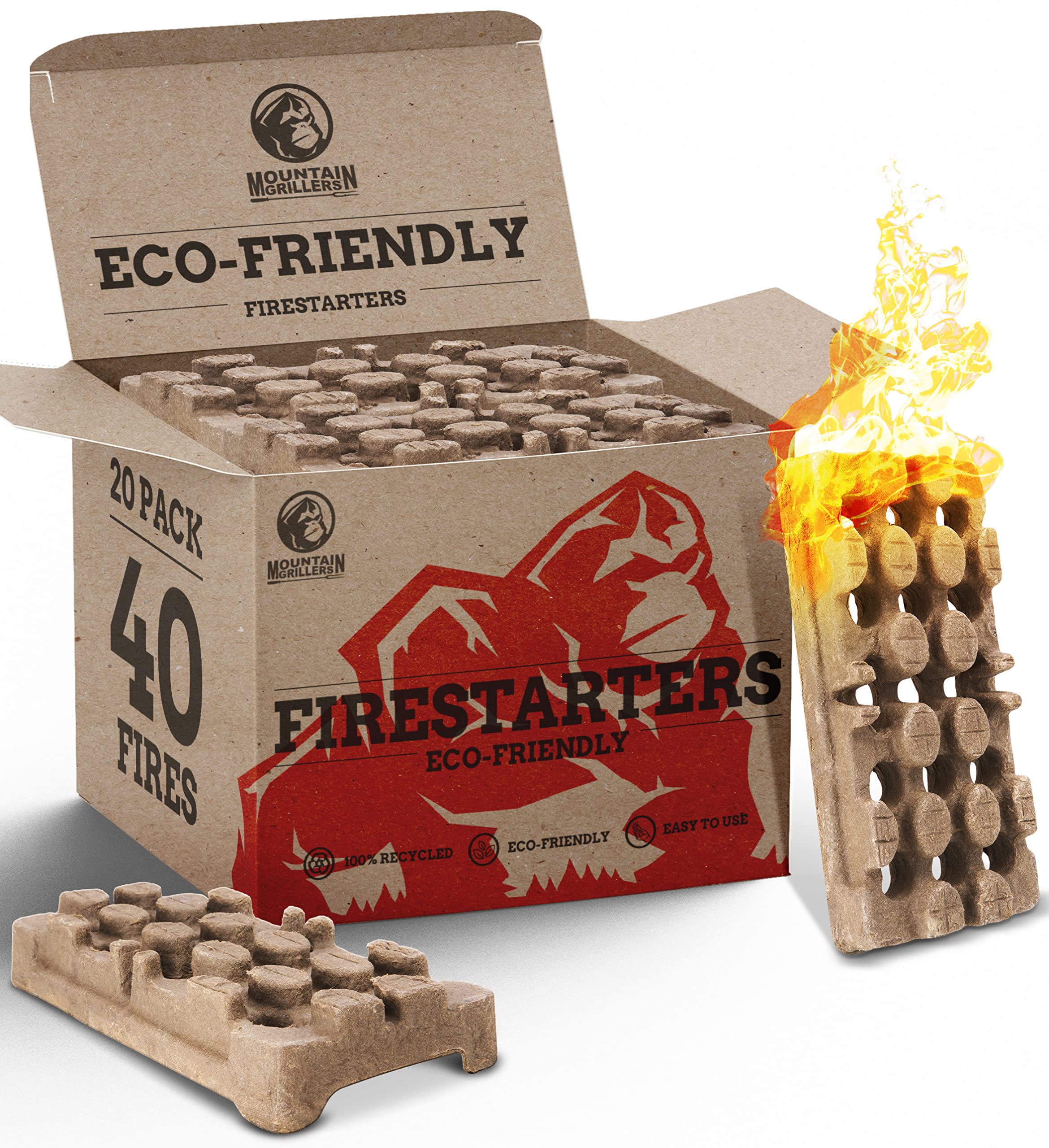Mountain GRILLERS Natural Firelighters - Fire Starters for Wood Burner Log Burner Fireplace Pizza Oven BBQ - Indoor & Outdoor Brick Eco Fire lighters