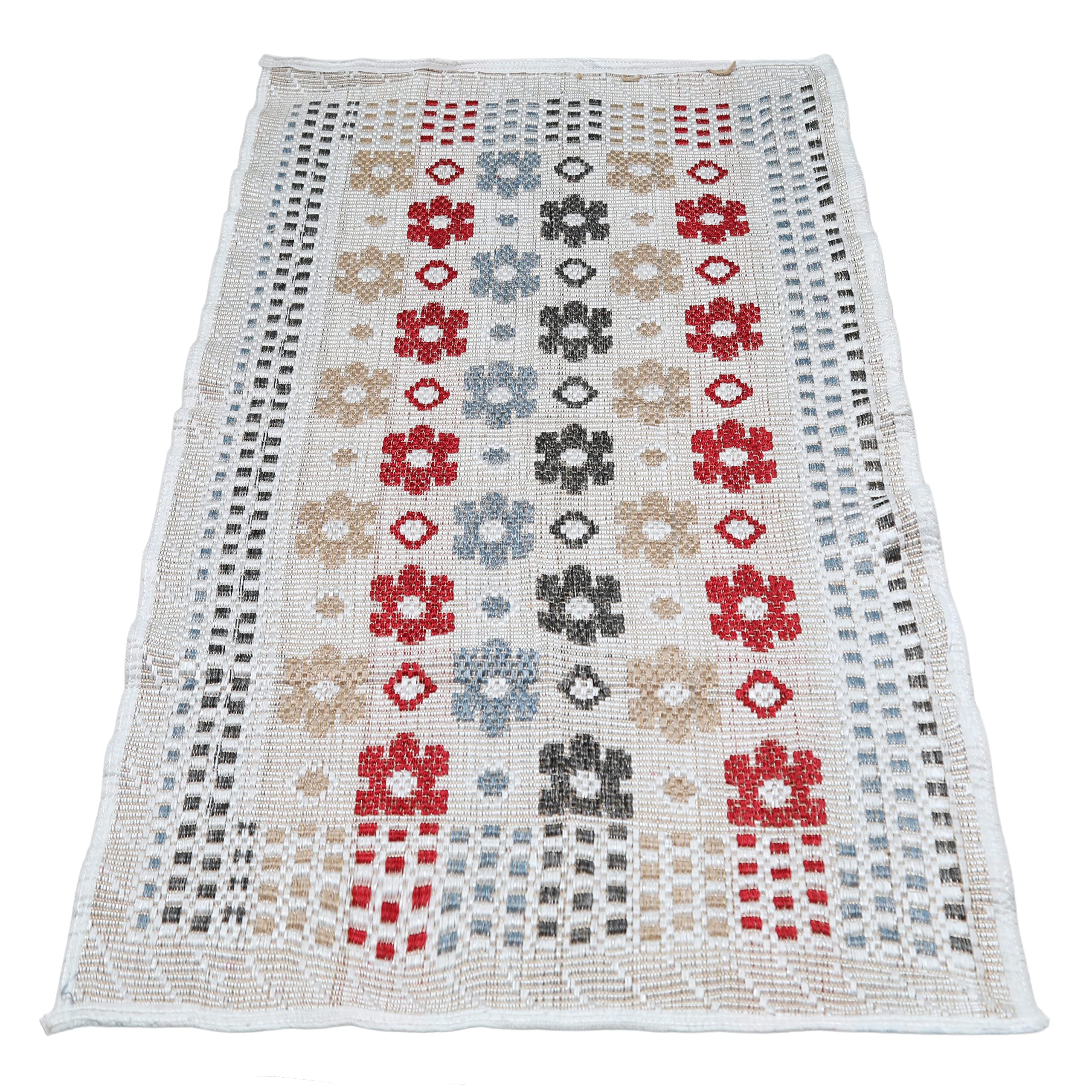 Boho Rug [Size : 80x120 CM] |Flowers Design White Carpet for your Bedroom, Hall, Kitchen, Runway