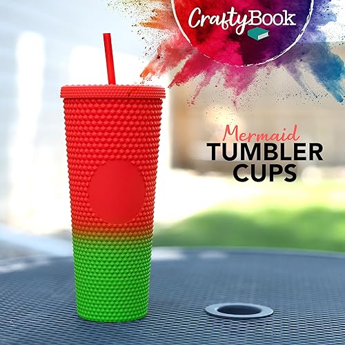 Miniatura 6 de Vaso de 24 onzas con tapa y pajilla, botella para agua para café helado, con tachuelas de rojo mate a verde con pajilla, con tapa