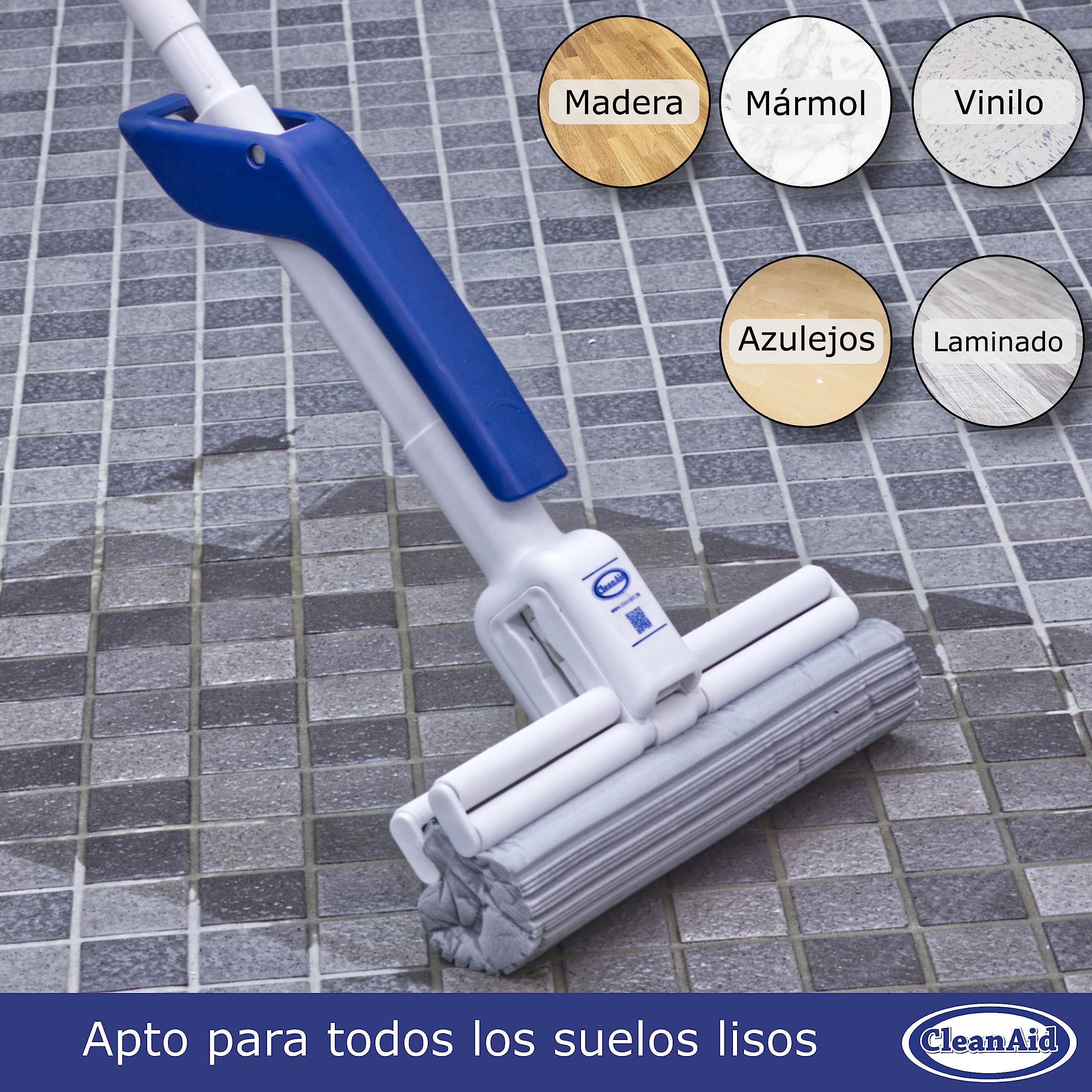 Escoba fregona OneTouch Magic de CleanAid – Esponja PVA Ultra Absorbente Permite Limpiar los Suelos sin mojarse y ensuciarse Las Manos Ideal para Todas Las Superficies Lisas