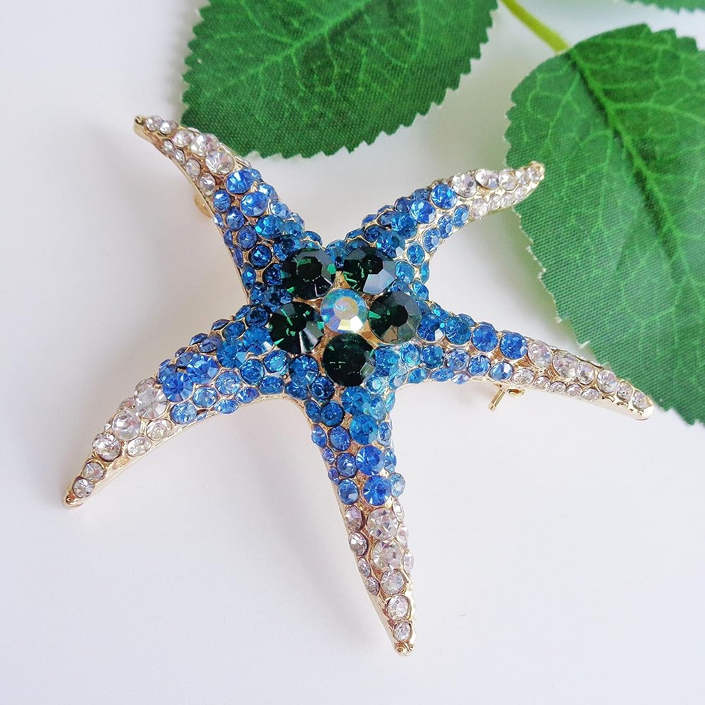 Amazon.co.jp: Navachi 18Kゴールドメッキ ブルークリスタル ヒトデ