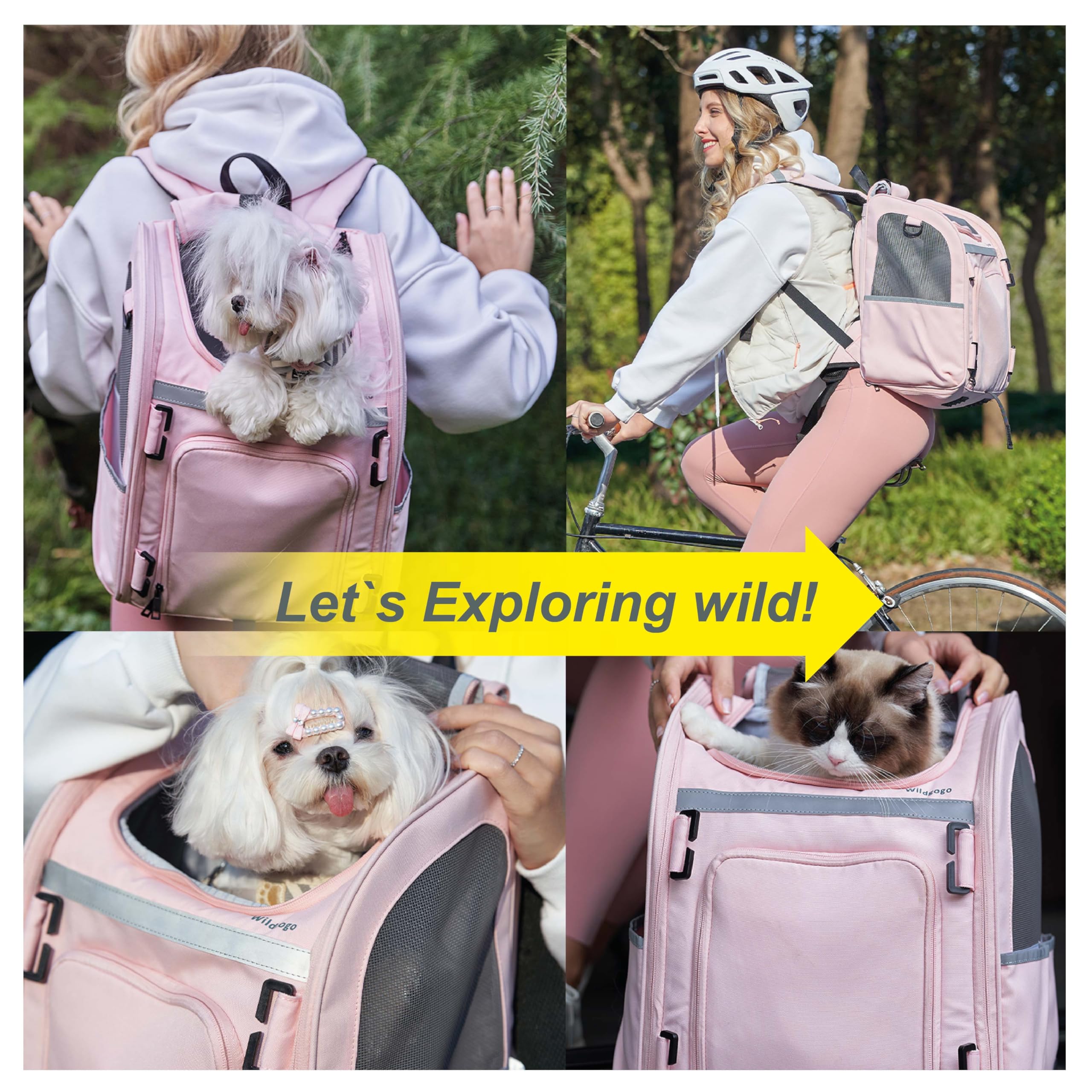 Expandable Pet Carrier, Airline-Approved Foldable and Detachable Backpack, Fits 13lbs Cat&11lbs Small Puppy Dog, for Car Travel,Camping and Emergency Transportation and Shelter (Pink) - image 7