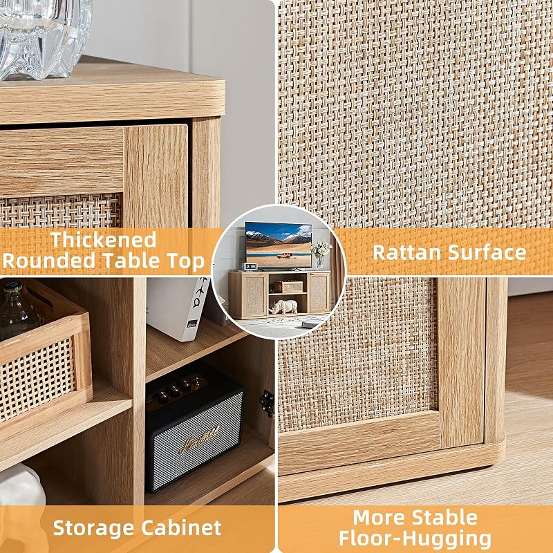 LEYAOYAO Rattan TV Stands for Living Room, Natural Wood image 5