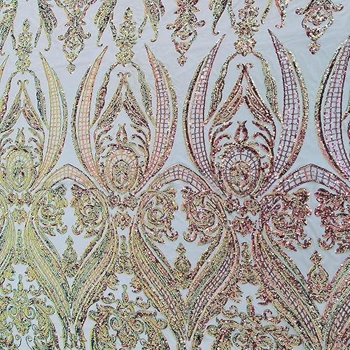 Keily & Megan Inc, diseño bordado de lentejuelas de damasco imperio de 4850 pulgadas de ancho en tela de malla elástica de 4 direcciones por The