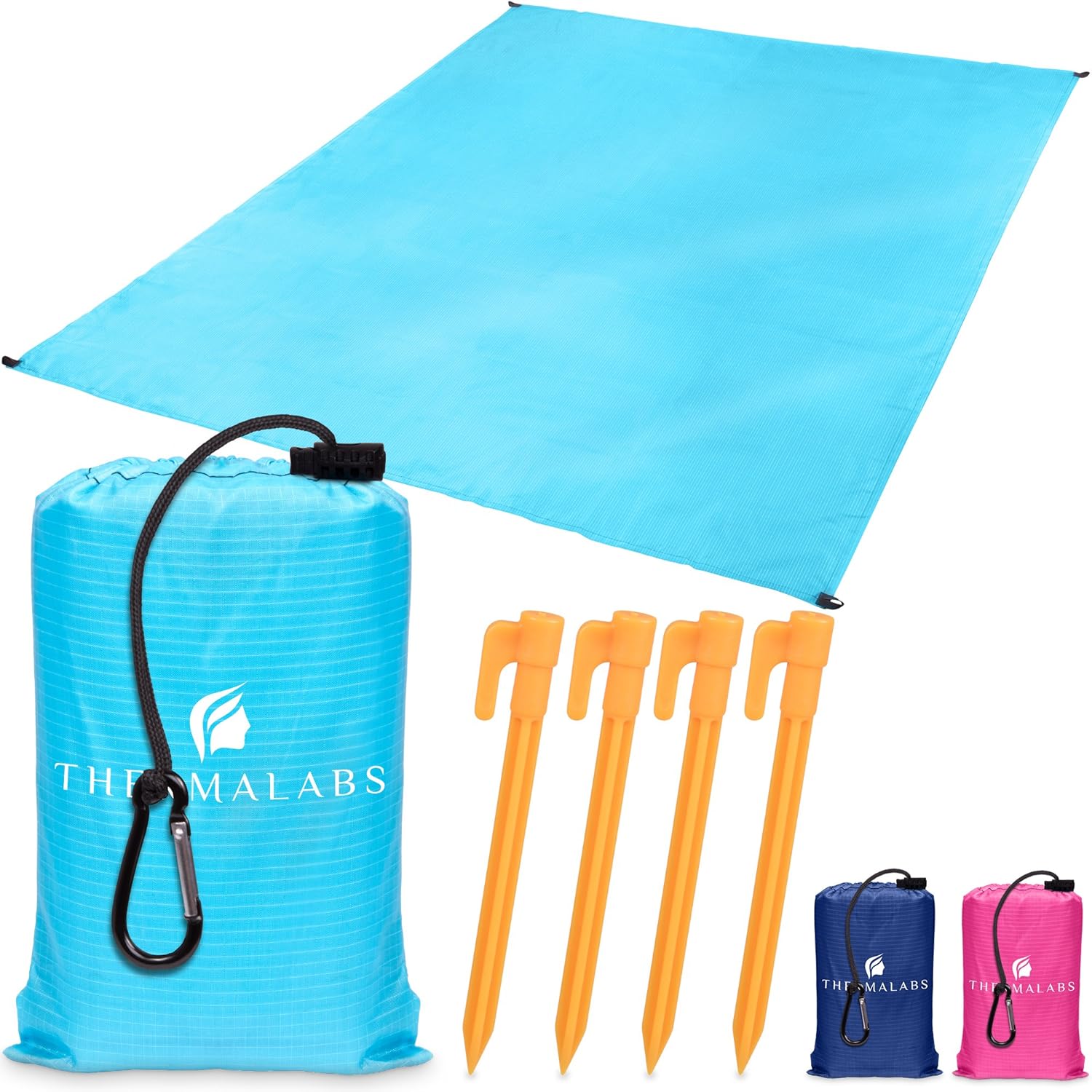 Sandless Beach Mat, Ground Blanket for the Park, Folds to Pocket Size: Take It Anywhere! Anti-Sand Waterproof Parachute Sheet for Concerts, Picnics and Festivals. Ultra Lightweight Tarp (Light Blue)