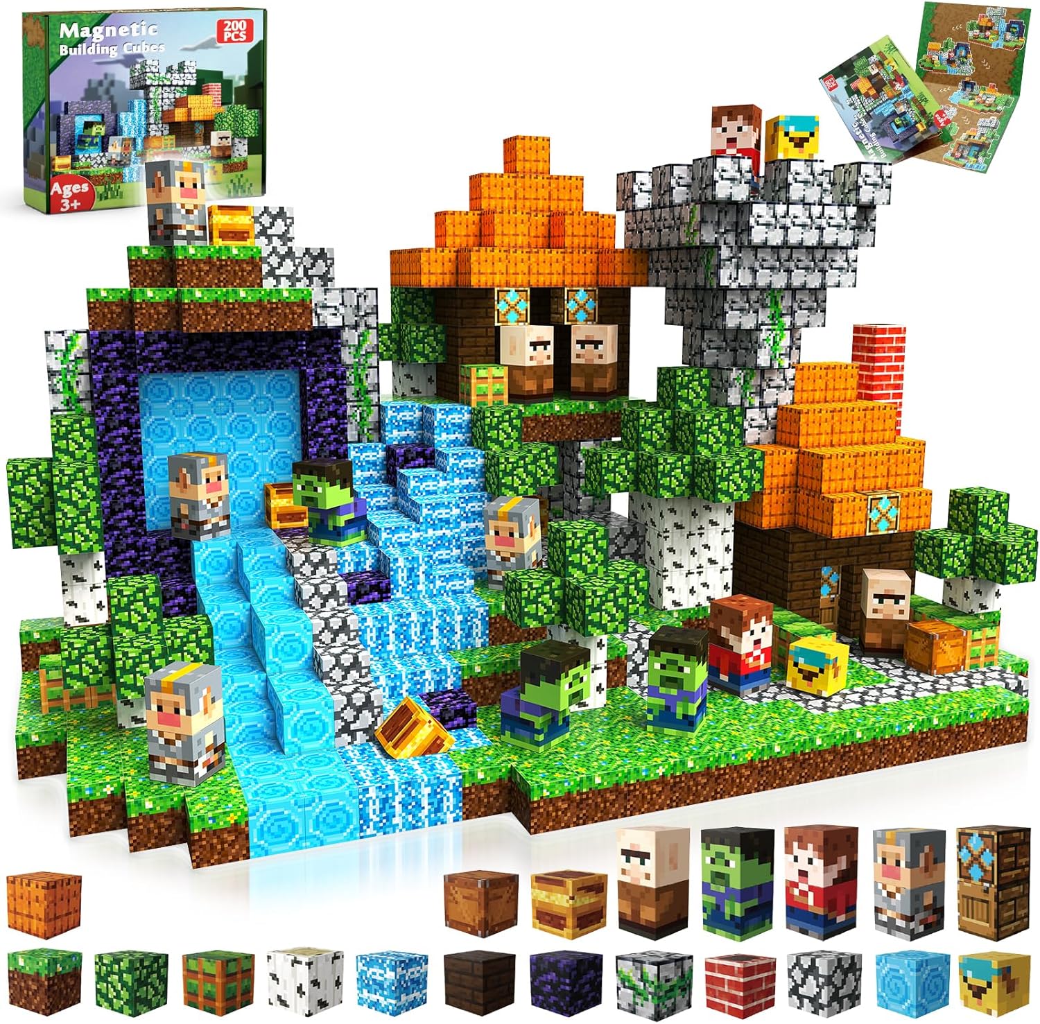 Goody King 200pcs Magnetic Blocks with Light Blocks, Educational Sensory Magnet Toy Gift, STEM Montessori Building Set for Kids Ages 3+, Creative Magnetic Cubes Construction Playset