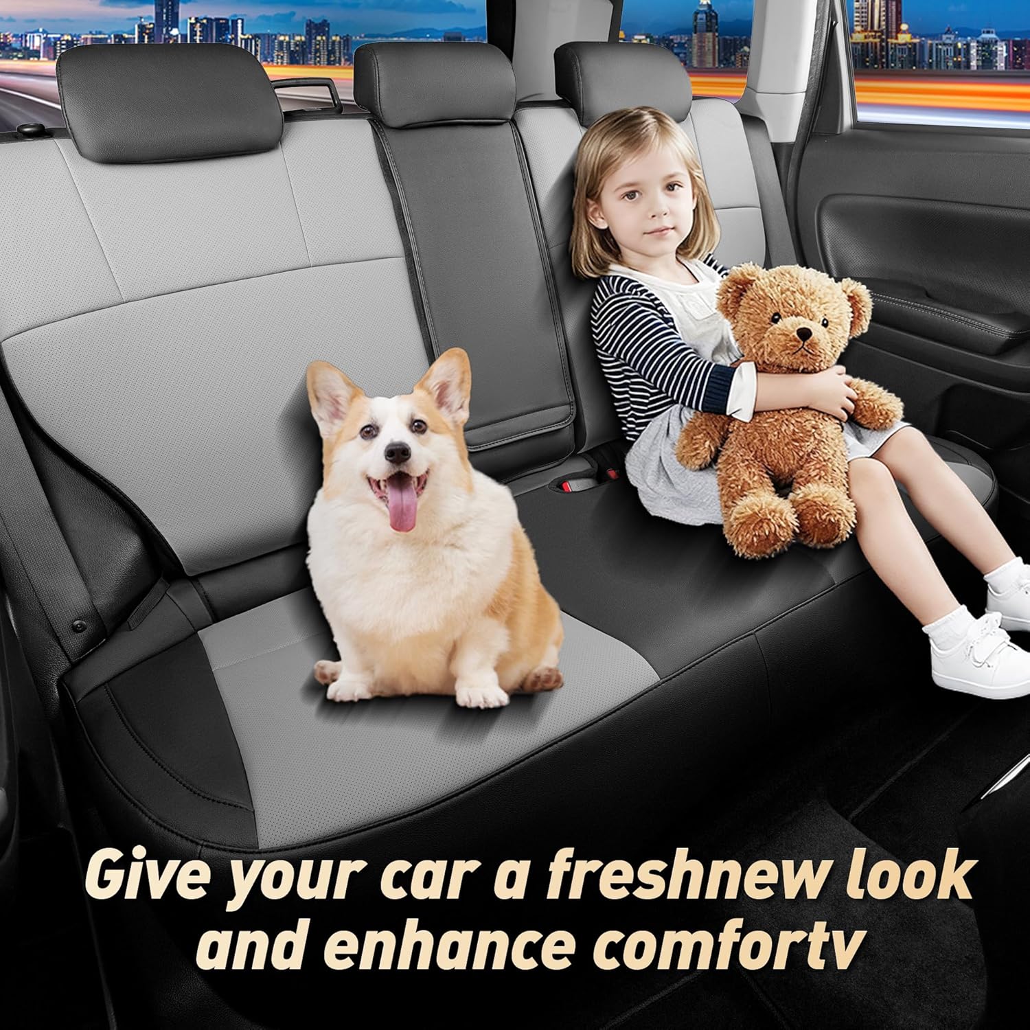 Fits Forester Car Seat Cover Full Set Compatiable with Subaru Forester for Select 2014 2015 2016 2017 2018 Forester Black/Grey-Leather