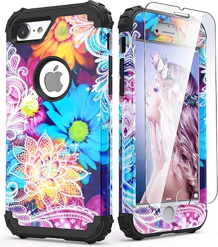 IDweel Funda para iPhone 6S, iPhone 6 con protector de pantalla de vidrio templado, 3 en 1, resistente absorción de golpes, cubierta de