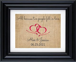 All because two people fell in love Romantic Burlap wall decor print for couple, anniversary Gift, Gift for her, Wedding gift and decor- 13J(Frame not Included)