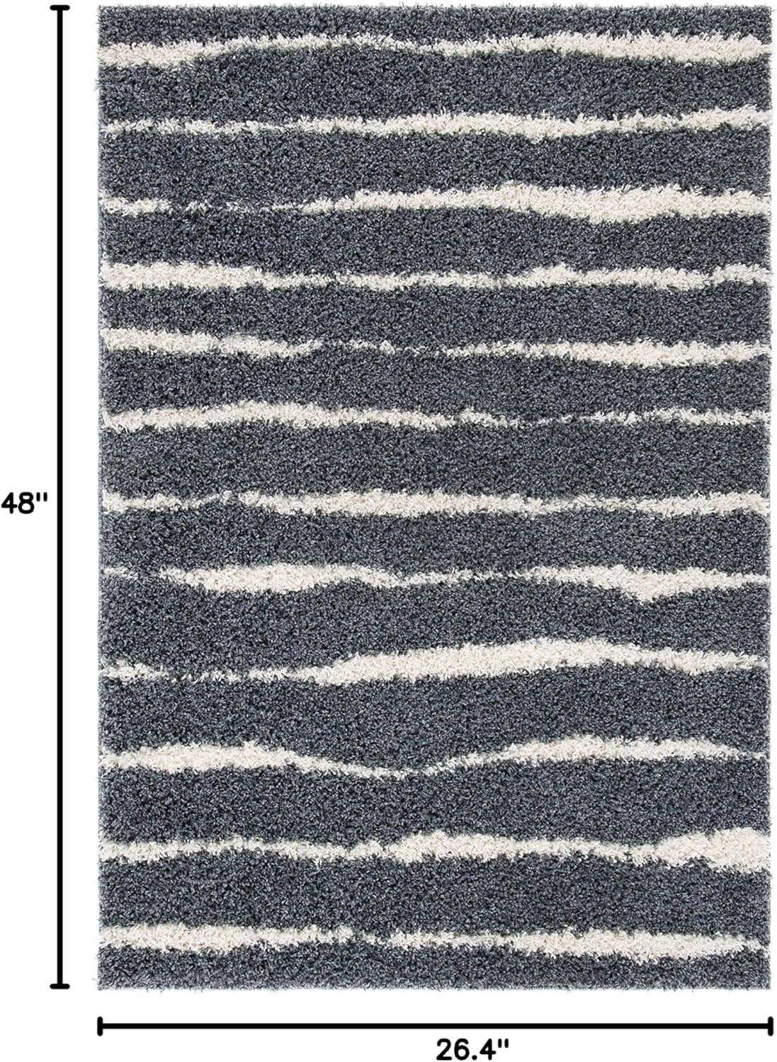 SAFAVIEH Venus Shag Collection Accent Rug - 2'2" x 4', Dark Grey & Ivory, Stripe Design, Non-Shedding & Easy Care, 1.8-inch Thick Ideal for High Traffic Areas in Foyer, Living Room, Bedroom (VNS603G)