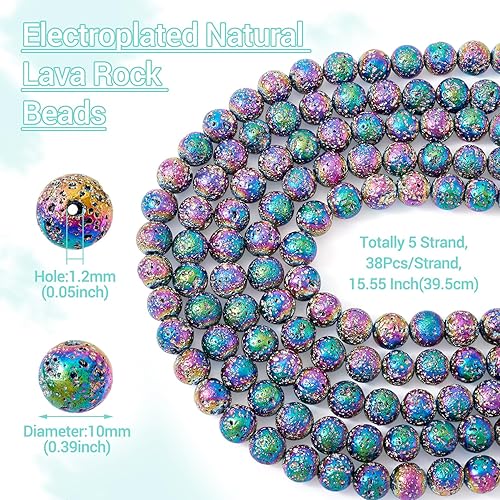 Miniatura 10 de Craftdady 120 cuentas redondas naturales de piedra de lava de 0.394 a 0.394 pulgadas, piedras preciosas volcánicas, cuentas sueltas de energía