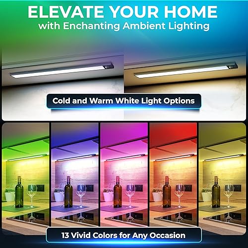 Miniatura 2 de DECOLURE Luces para debajo del gabinete (paquete de 2)  Luces inalámbricas para debajo de la encimera con sensor de movimiento para cocina con 13