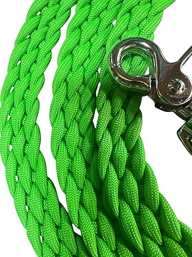 Miniatura 2 de riendas de cuerda de paracaídas trenzadas planas pony verde neón o caballo, tamaño caballo, cuerda lazo riendas