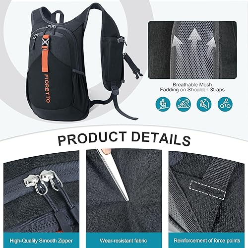 Miniatura 5 de FIORETTO Mochila de senderismo de 10L para mujeres y hombres, mini mochila plegable ligera para acampar viajes al aire libre, color negro