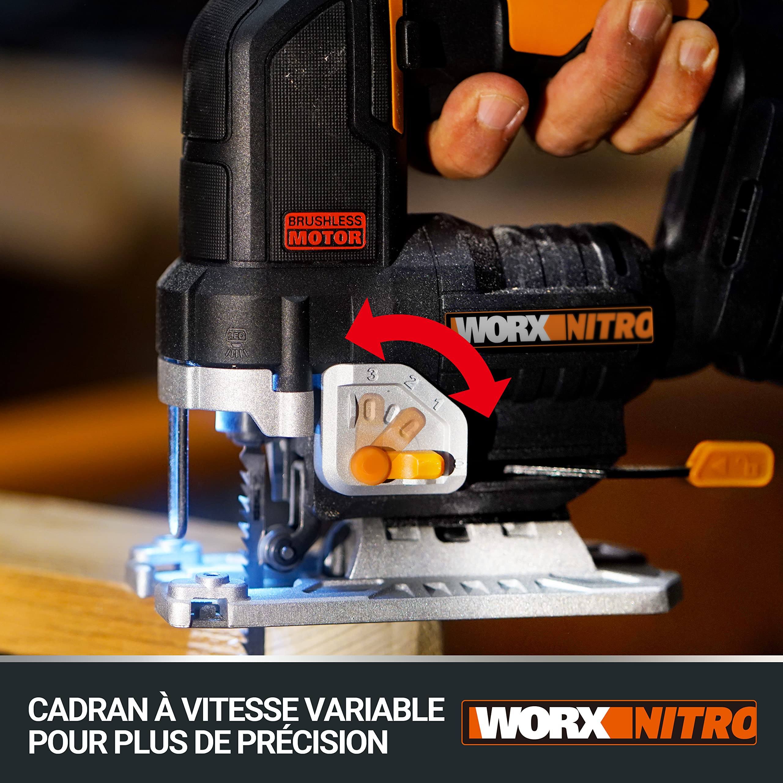 WORX Scie Sauteuse sans Fil 20V WX542, Course de 29mm, Jusqu'à 120mm, Moteur Brushless, Multimatériaux, Vitesse Variable, Système pendulaire, Avec 1 Batterie 2,5Ah et Chargeur