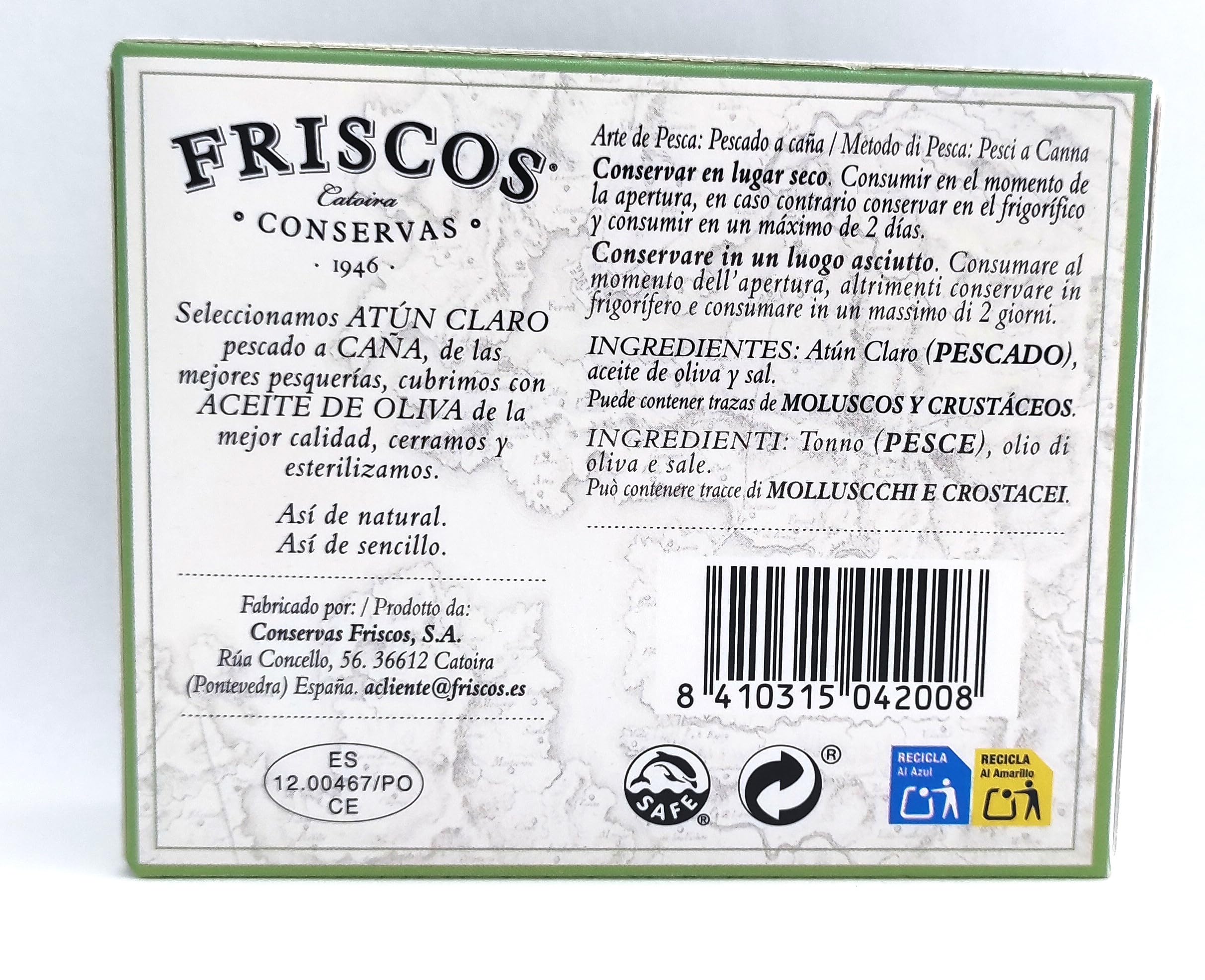 FRISCOS Atún Claro Cañero Friscos en Aceite de Oliva 12 unidades