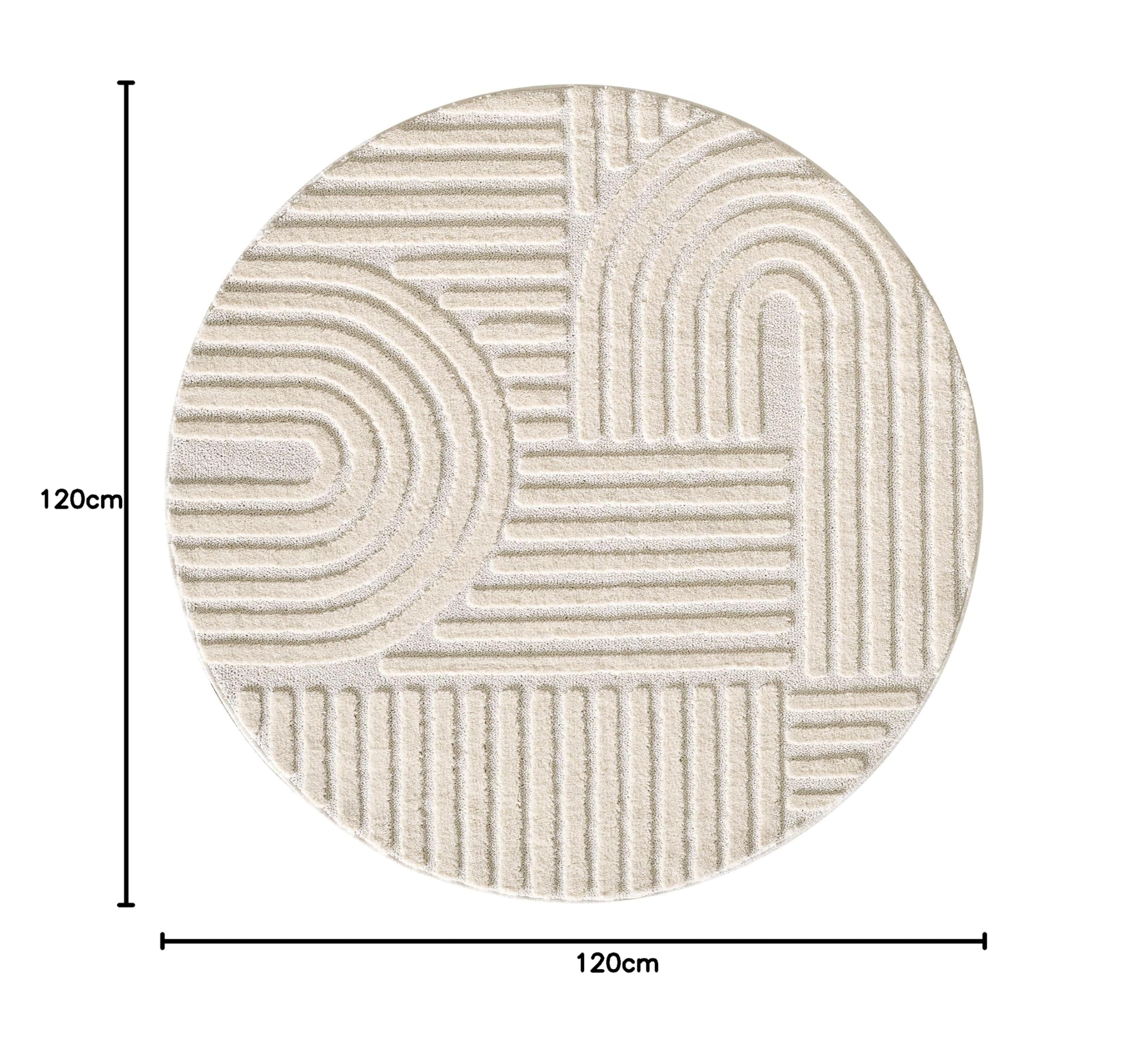 Carpetsale24 Alfombra Redonda 120 cm Crema de Pelo Largo Diseño Bohemio escandinavo Efecto Relieve Shaggy Suave Acolchada Resistente Fácil de Limpiar Moderna para Mesa Auxiliar