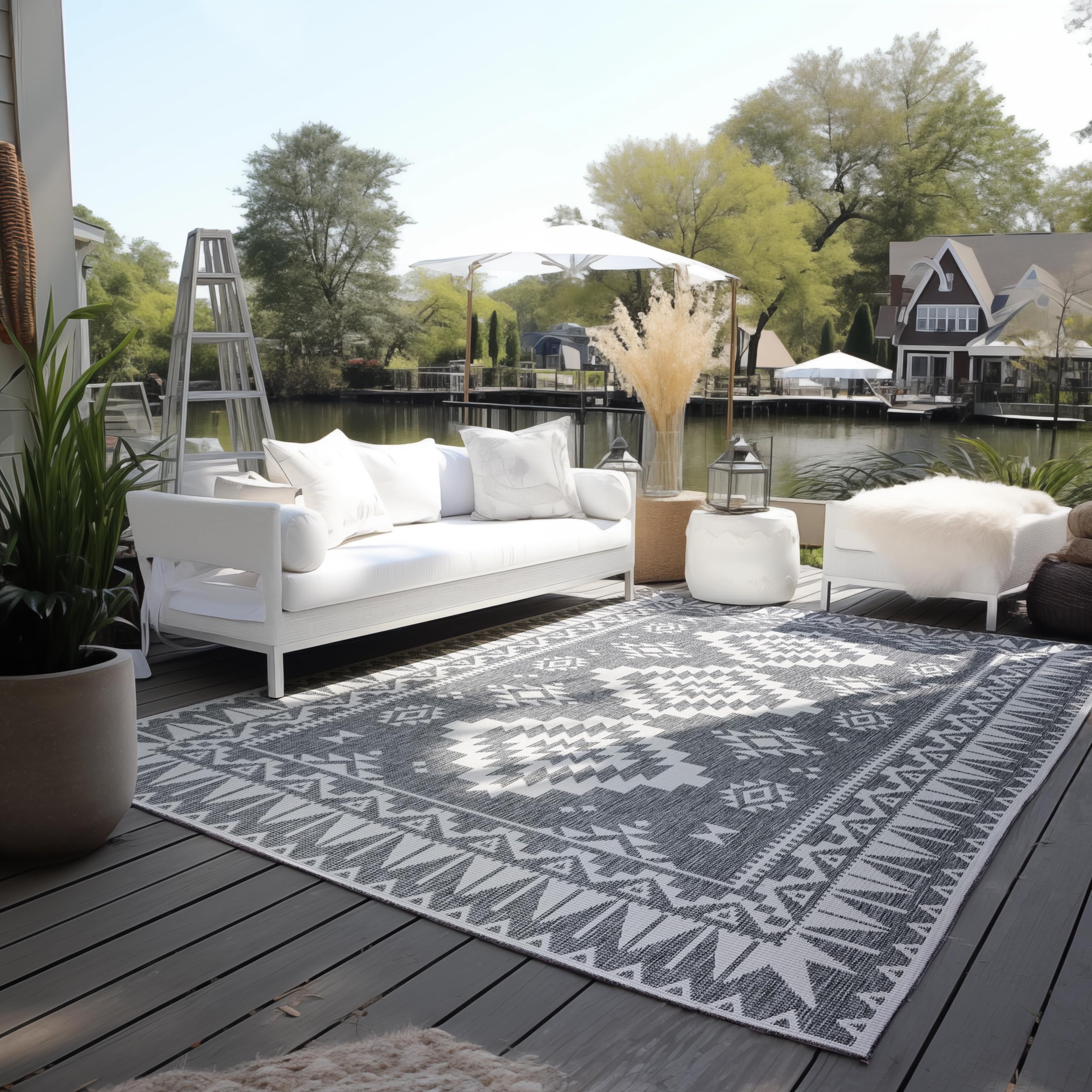 The Rugs Unisex Grey Dynamic Reversible Indoor & Outdoor Rug Polypropylene Oriental Rug In | Size: 160Cm X 230Cm