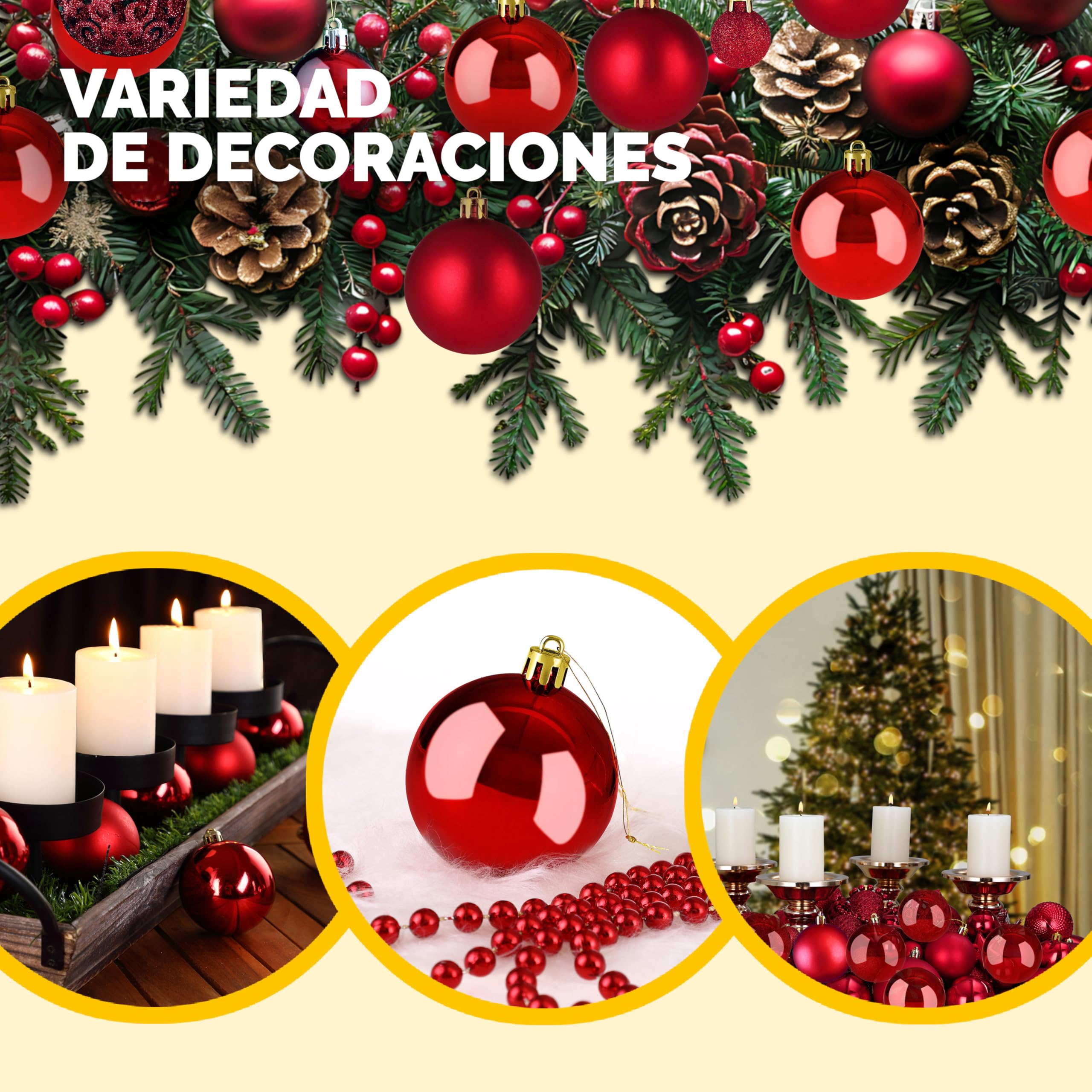 Deuba® Bolas Árbol de Navidad Set Completo 54 Pzs. Adornos Decoración Brillante Mate Colgante Rojo