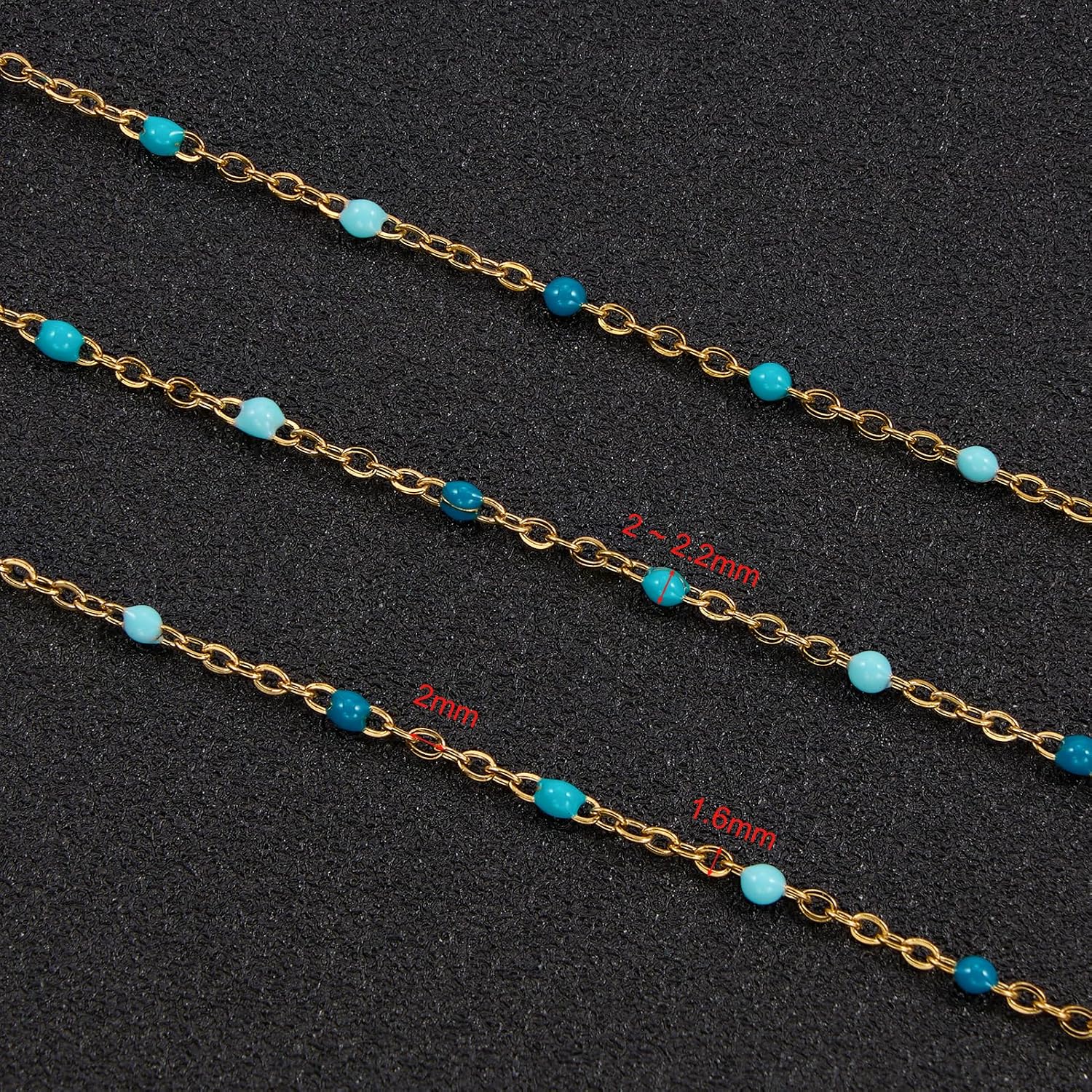 UMAOKANG 33 Feet Blue Enamel Beaded Chains for Jewelry Making Gold Plated Stainless Steel Decoration Craft Chain Roll
