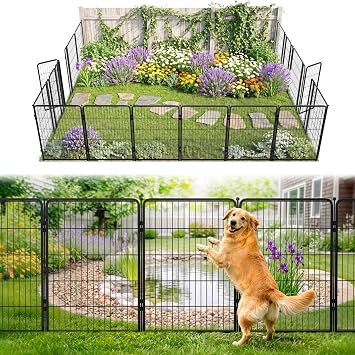 FXW No Dig Garden Fence, Outdoor for Yard, 40inH x 36.4ftL, 16 Panels | Heavy-duty Metal Animal Barrier, Dog-friendly yard, Flower bed protection, Flexible layout, Decorative
