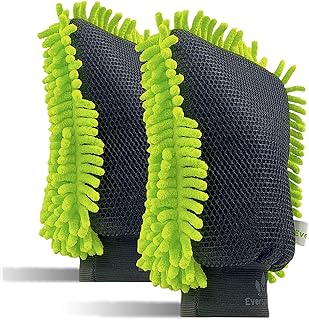 EVERSPROUT Dual-Sided Car Wash Mitts (2-Pack) | Never-Scratch, Ultra-Soft Microfiber & Sponge-Mesh Side for Scrubbing | Ma...