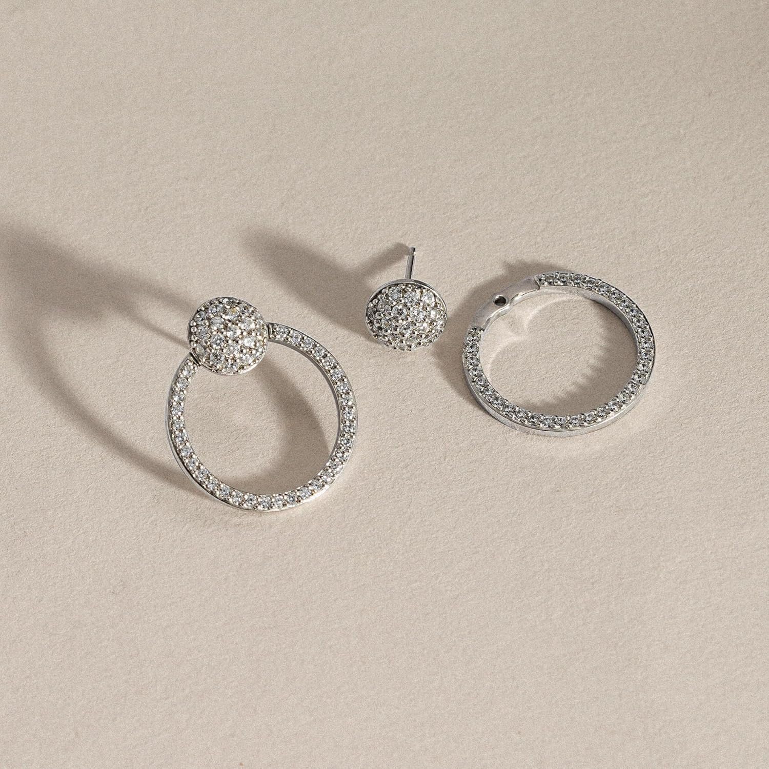 Marilyn Monroe Convertible Earrings | Platinum Plated Solid 925 Sterling Silver Circle Pave Stud Earrings for Women | Round Cut Cubic Zirconia CZ Simulated Diamond