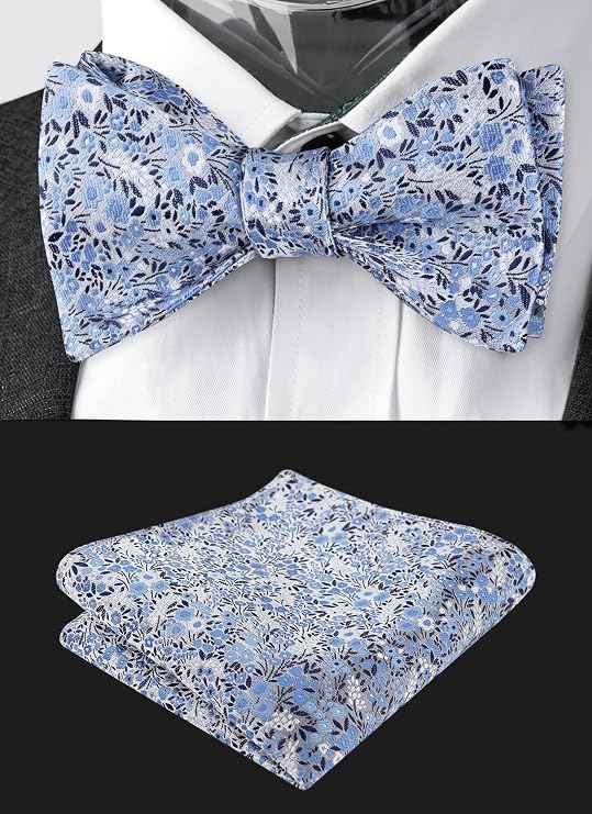 Alizeal Mens 2pcs Classic Floral Pattern Self-tied Bow Tie and Handkerchief Set